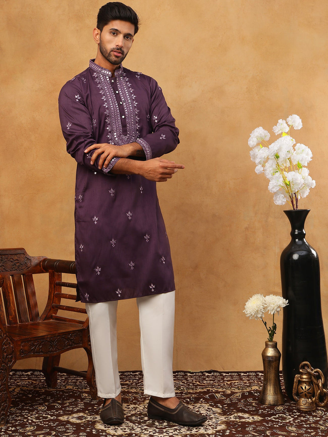 Festive Wear Silk Blend Embroidered Kurta Pyjama