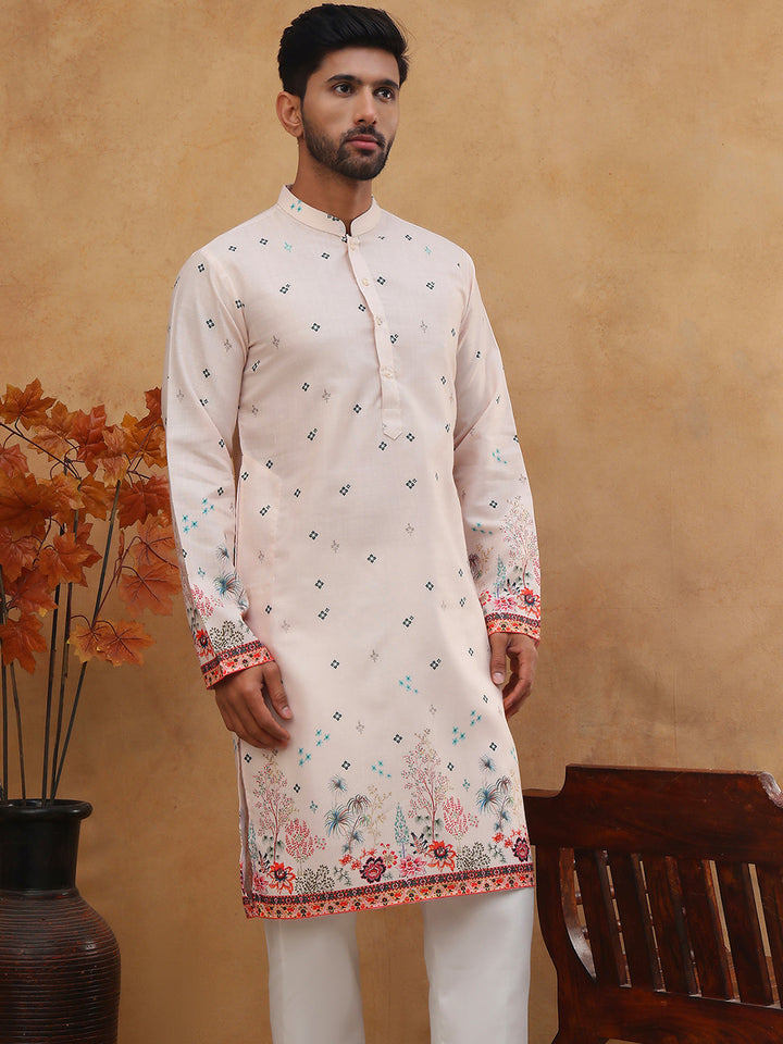 Cotton Blend Printed Straight Kurta Pyjama