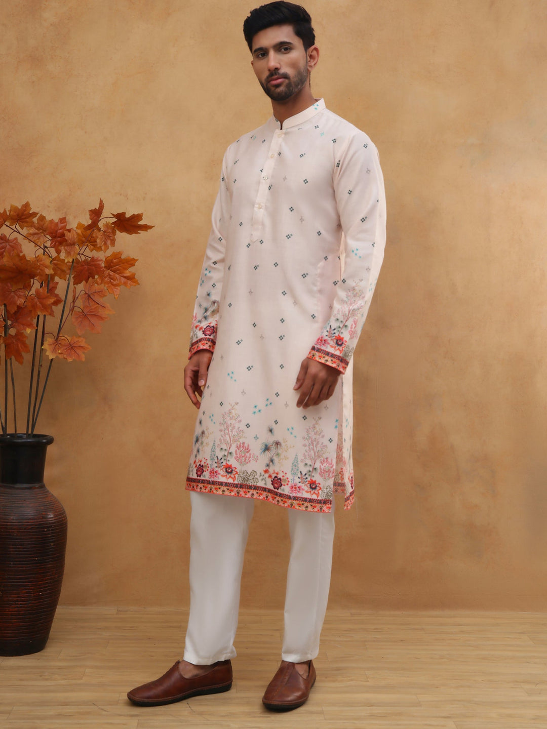 Cotton Blend Printed Straight Kurta Pyjama