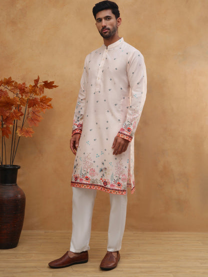 Cotton Blend Printed Straight Kurta Pyjama