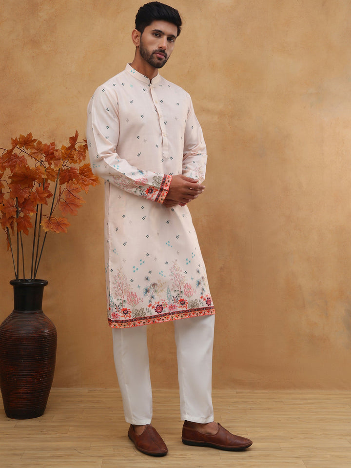 Cotton Blend Printed Straight Kurta Pyjama