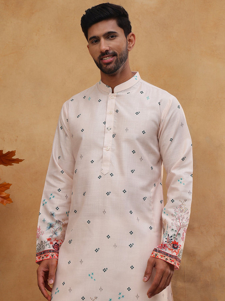 Cotton Blend Printed Straight Kurta Pyjama