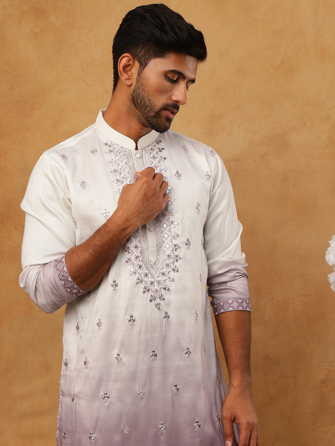 Festive Wear Silk Blend Embroidered Kurta Pyjama