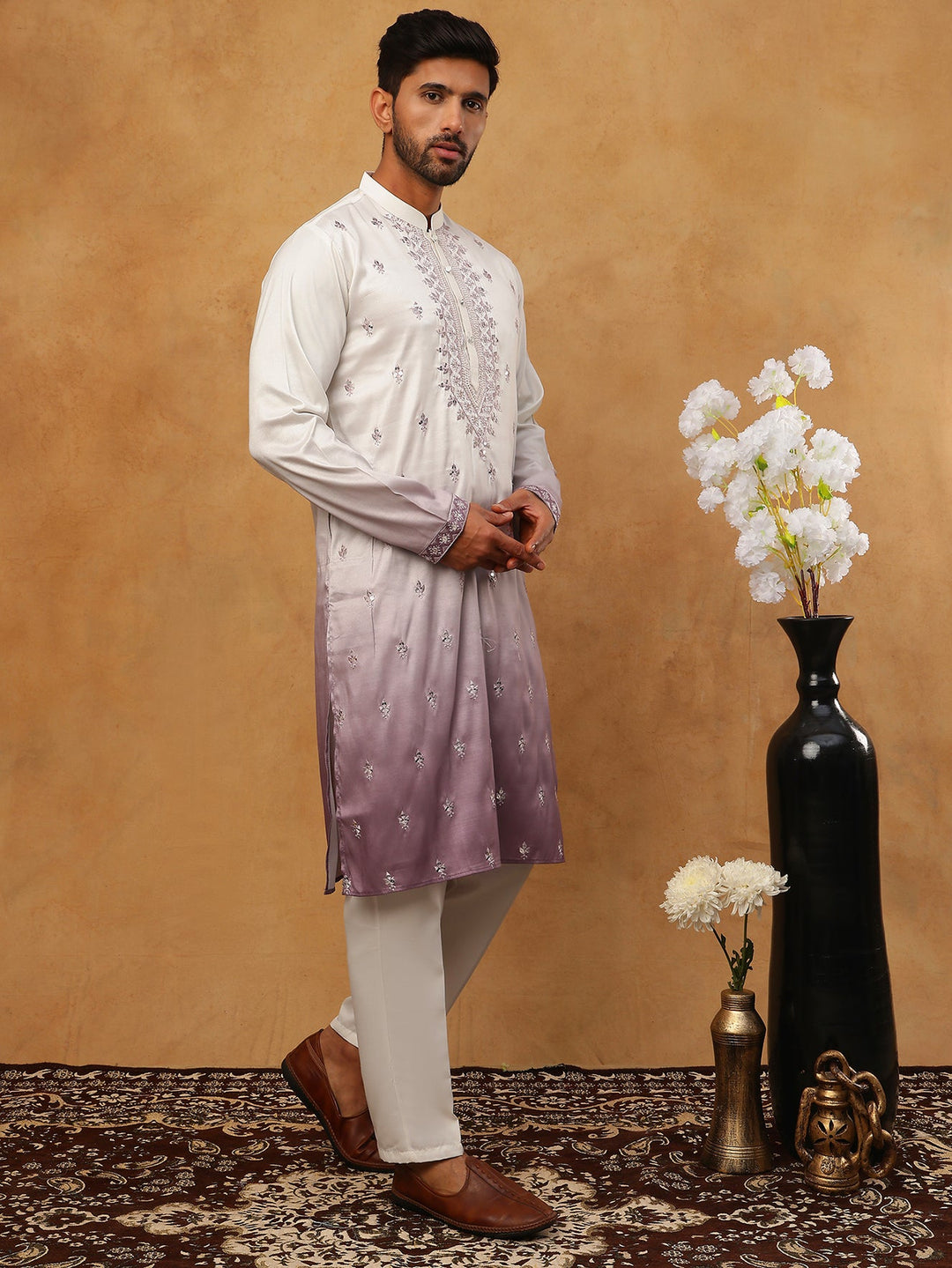 Festive Wear Silk Blend Embroidered Kurta Pyjama