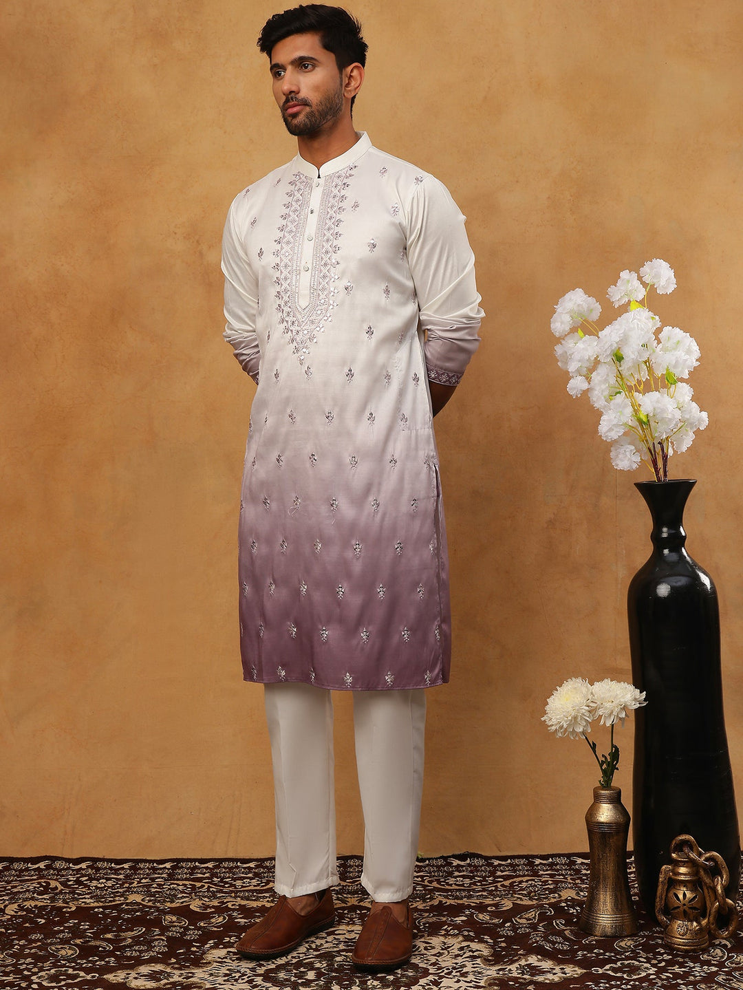 Festive Wear Silk Blend Embroidered Kurta Pyjama