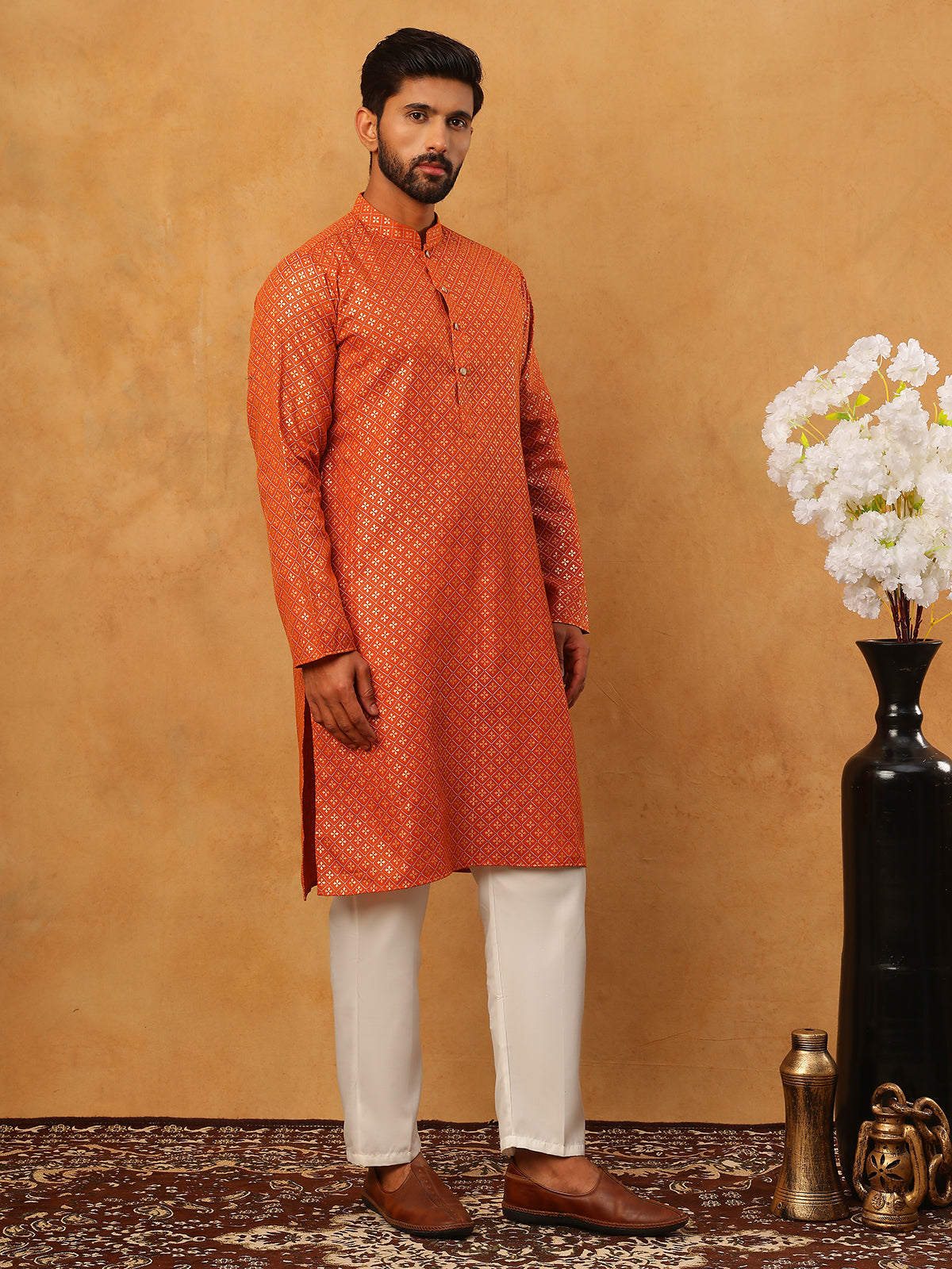 Festive Cotton Blend Printed Kurta Pyjama Set