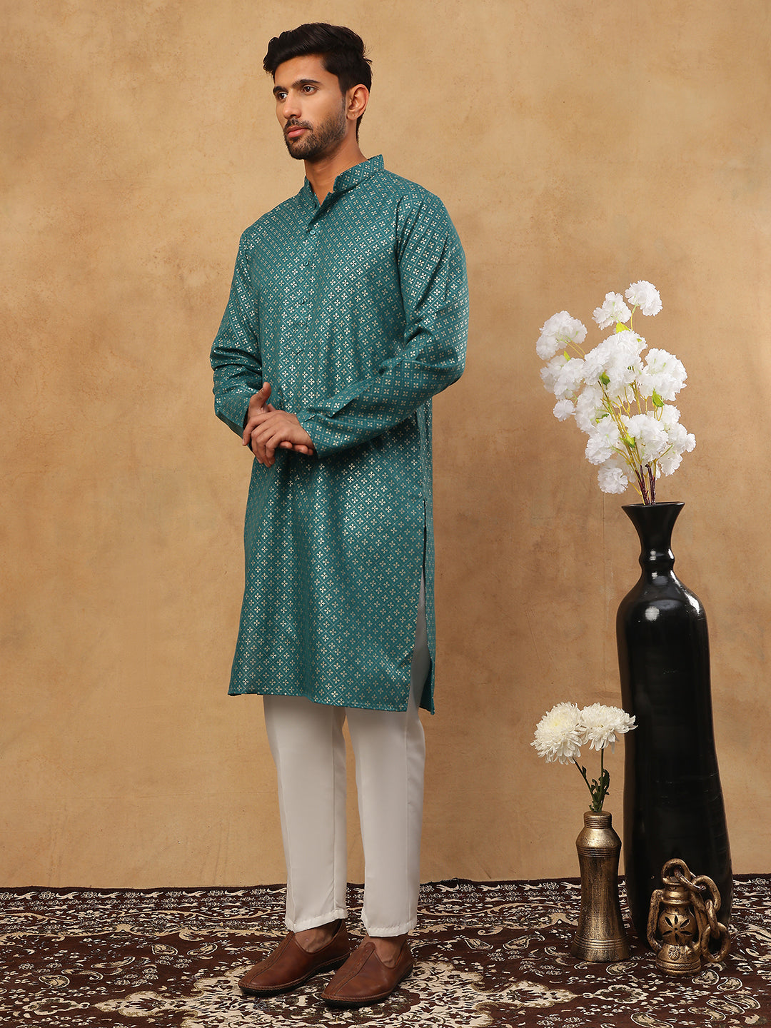 Festive Cotton Blend Printed Kurta Pyjama Set