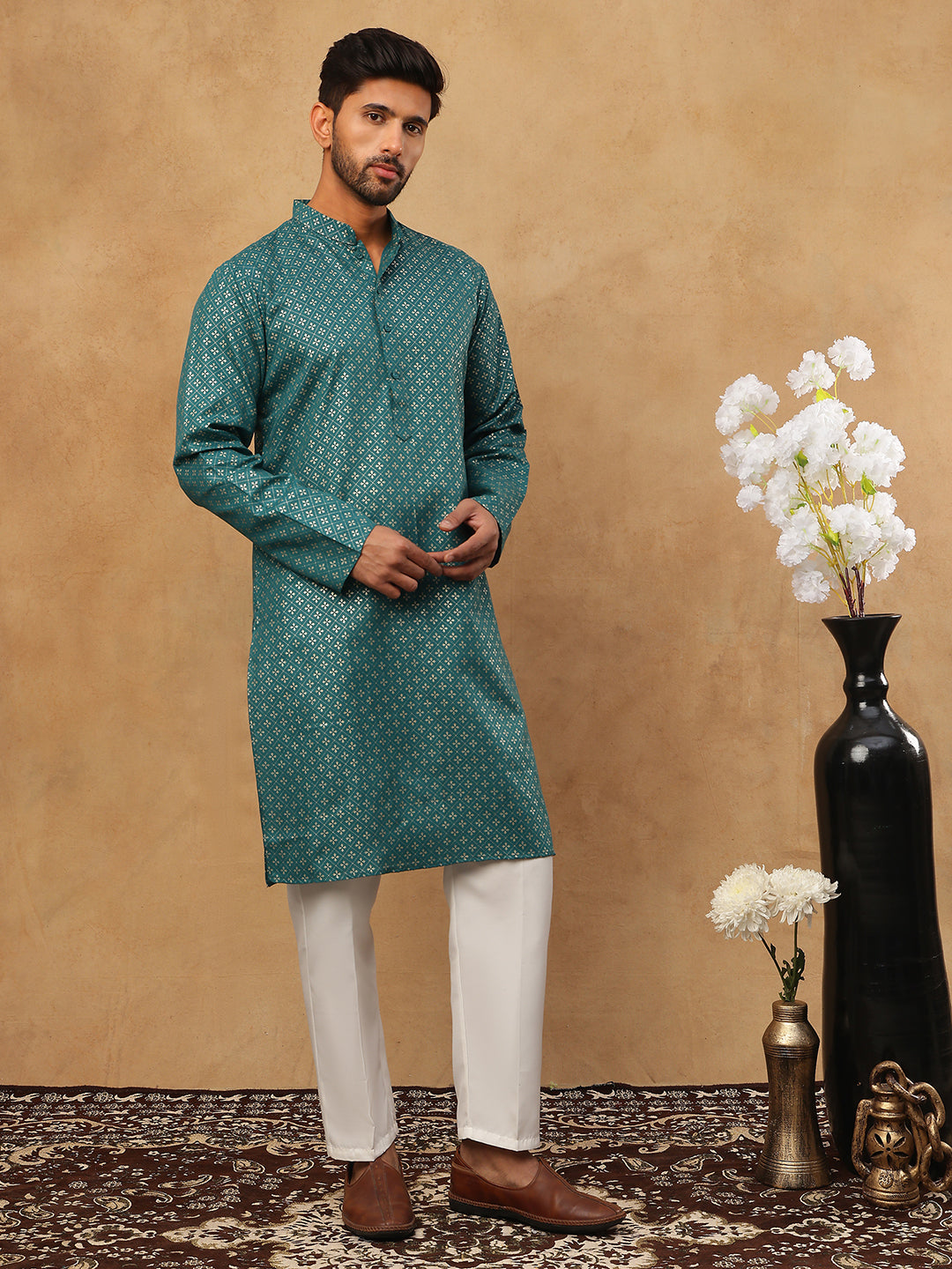 Festive Cotton Blend Printed Kurta Pyjama Set