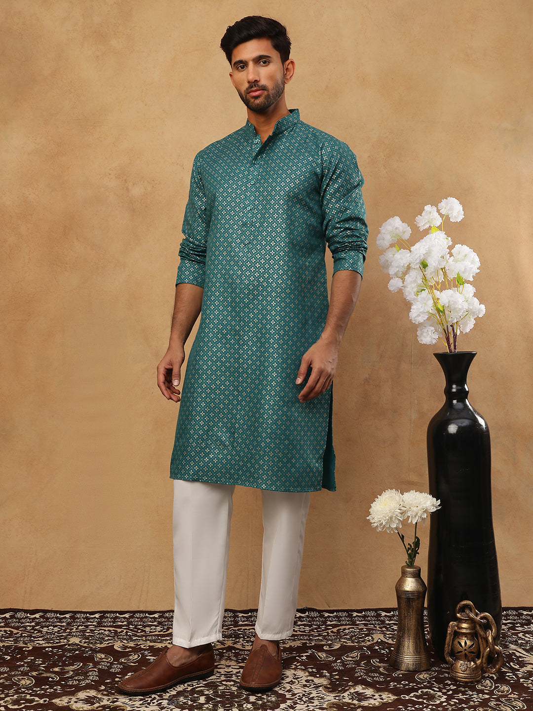 Festive Cotton Blend Printed Kurta Pyjama Set