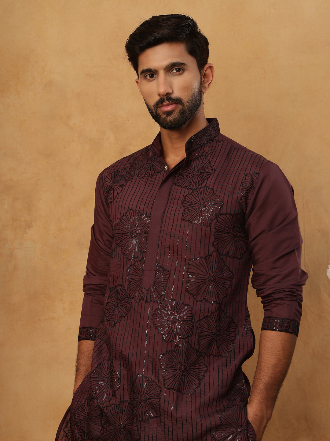 Silk Blend Embroidered Kurta With Pyjama