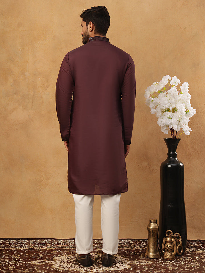 Silk Blend Embroidered Kurta With Pyjama