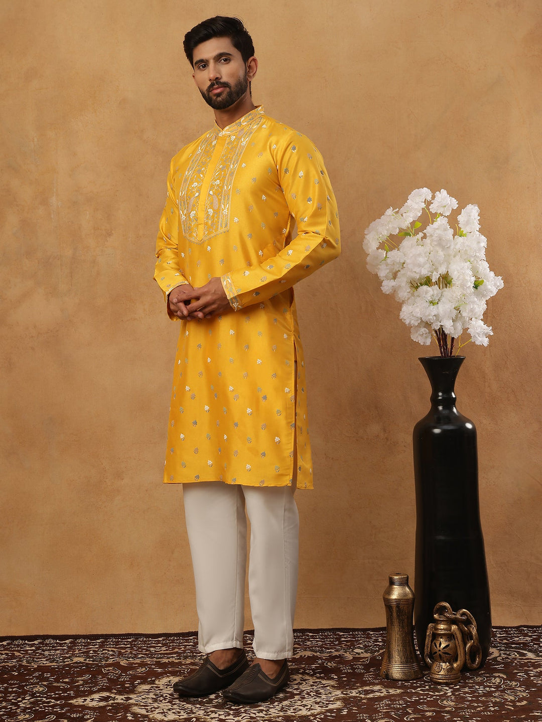 Men’S Festive Rubber Print Kurta Pyjama