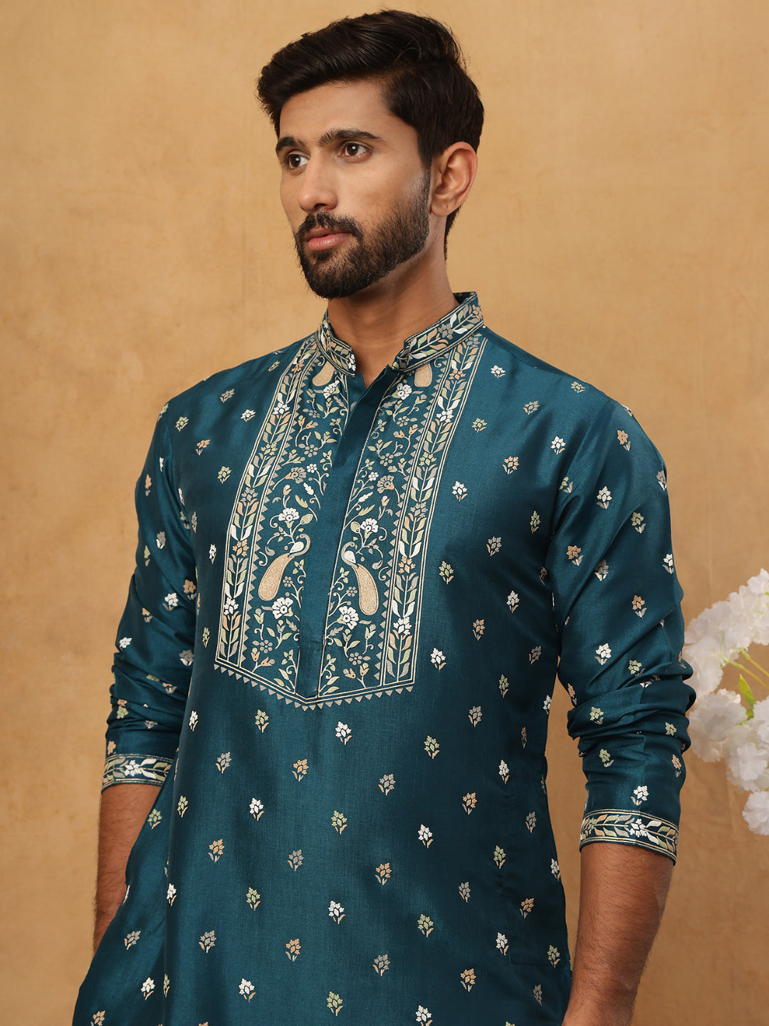 Men’S Festive Rubber Print Kurta Pyjama