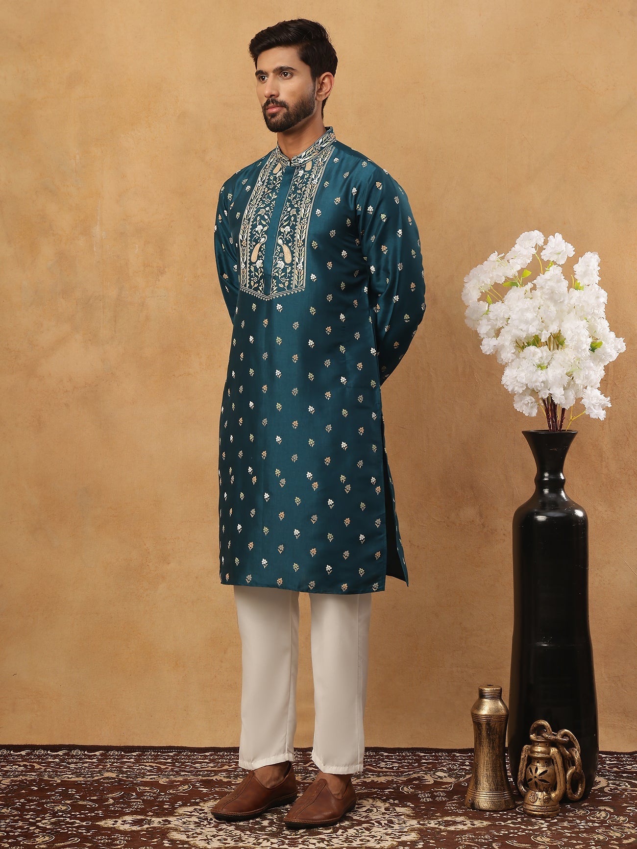 Men’S Festive Rubber Print Kurta Pyjama