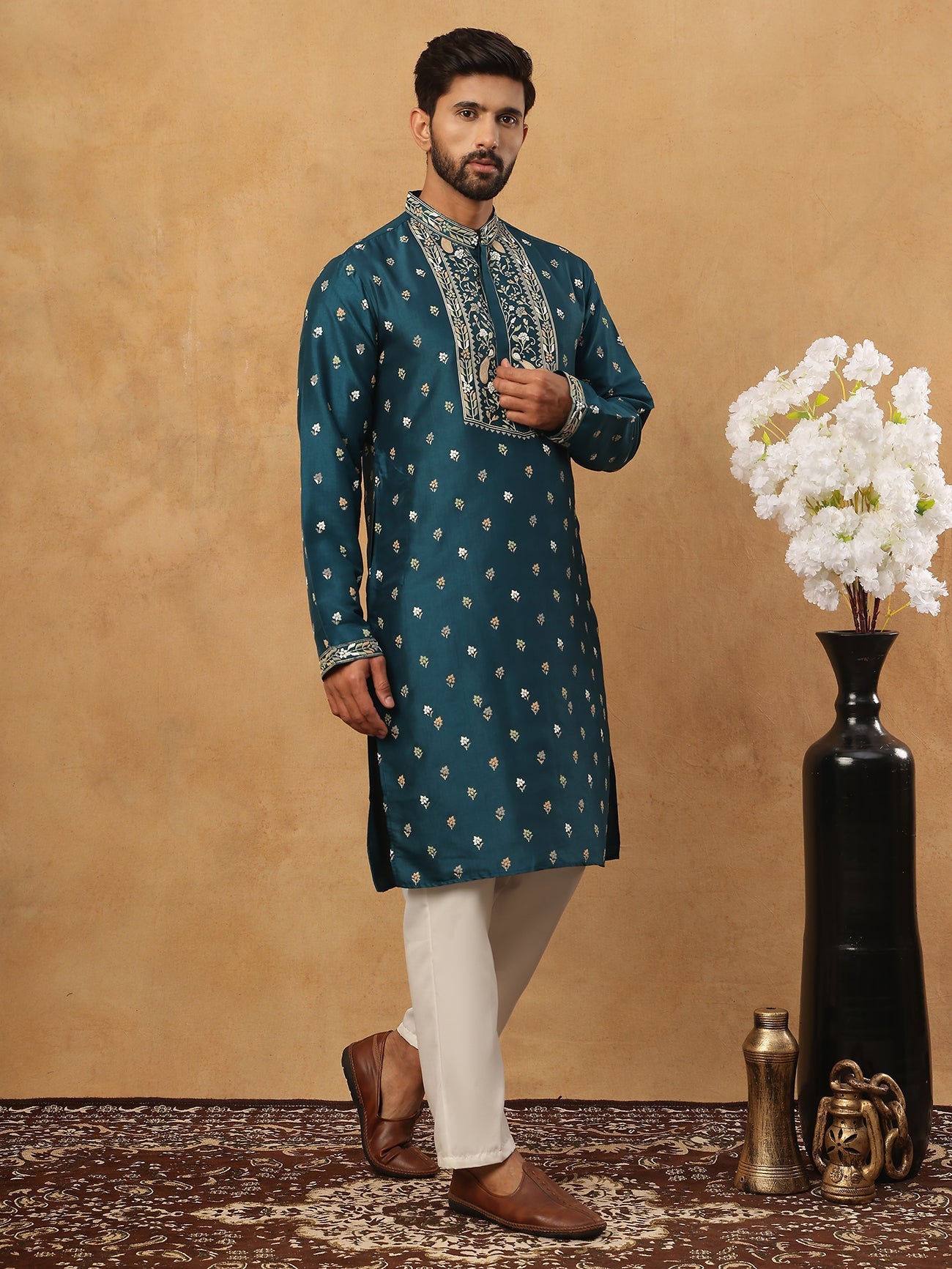 Men’S Festive Rubber Print Kurta Pyjama