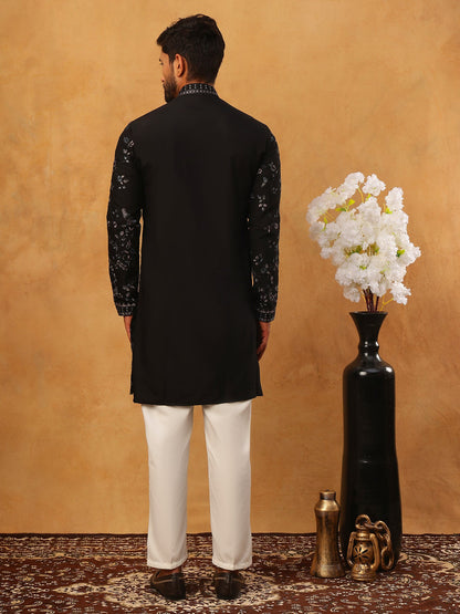 Silk Blend Embroidered Kurta With Pyjama