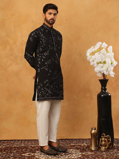 Silk Blend Embroidered Kurta With Pyjama