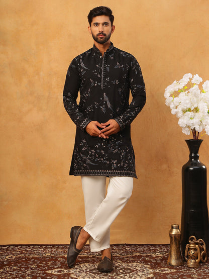 Silk Blend Embroidered Kurta With Pyjama