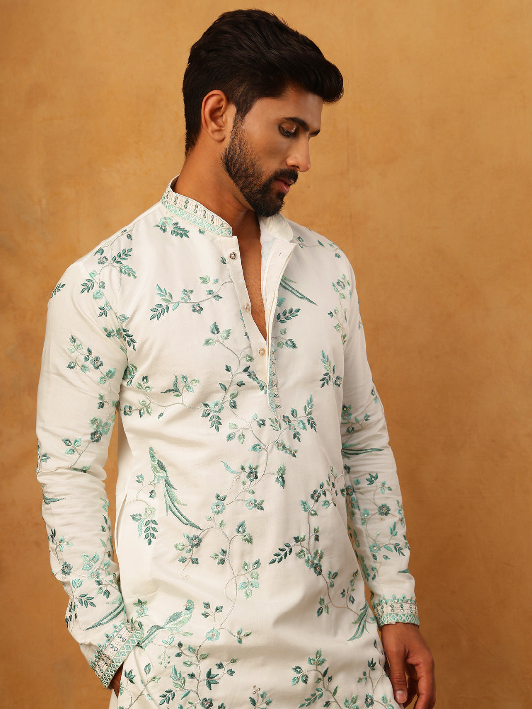 Silk Blend Embroidered Kurta With Pyjama