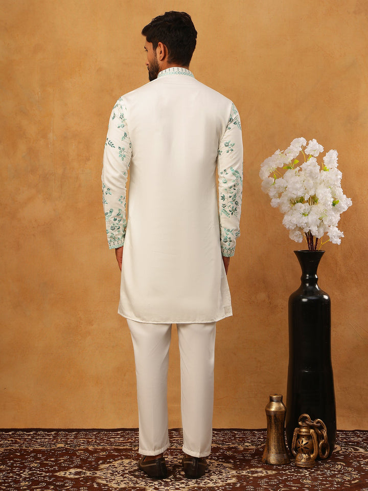 Silk Blend Embroidered Kurta With Pyjama