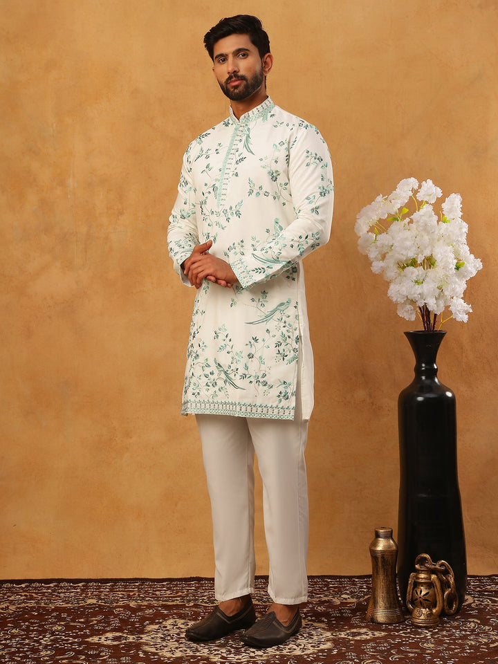 Silk Blend Embroidered Kurta With Pyjama