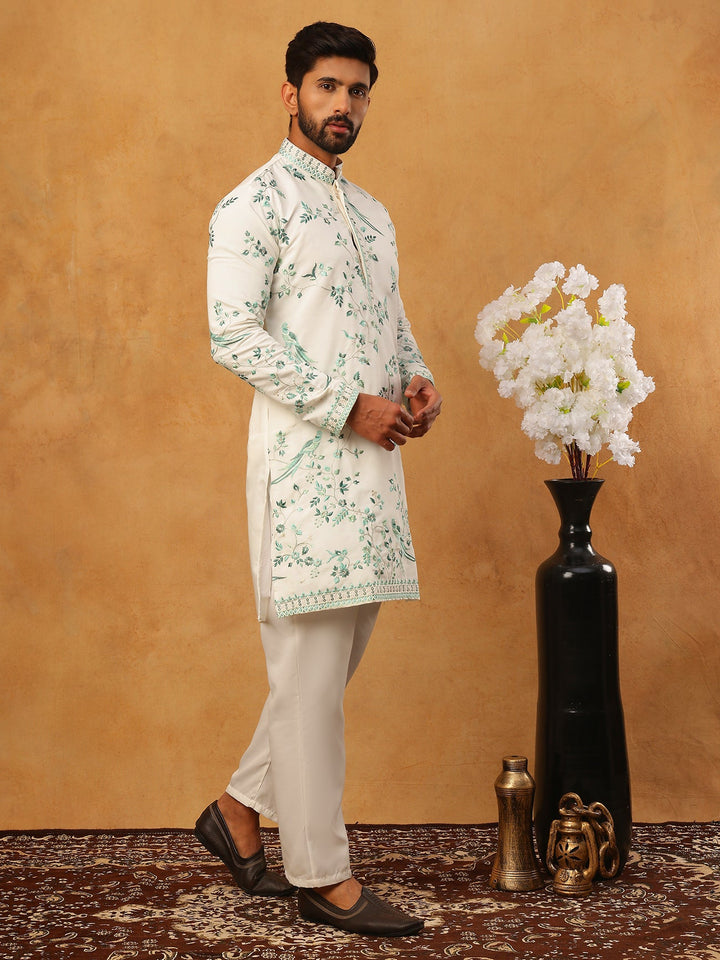 Silk Blend Embroidered Kurta With Pyjama