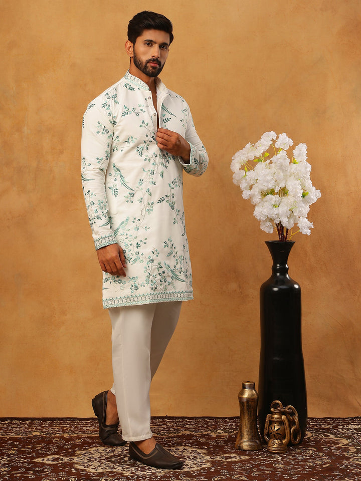 Silk Blend Embroidered Kurta With Pyjama