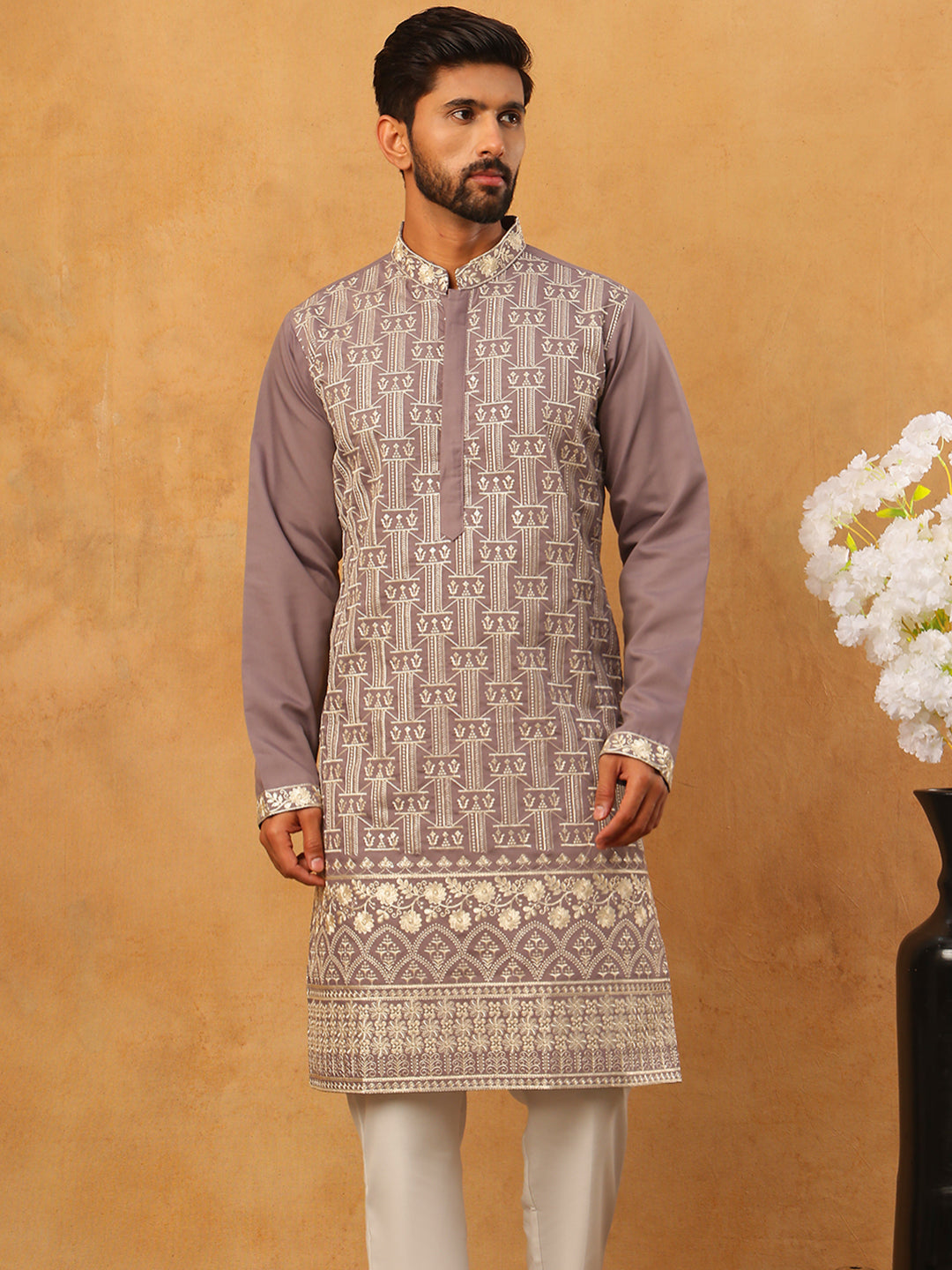 Classic Silk Blend Embroidered Kurta Pyjama Set