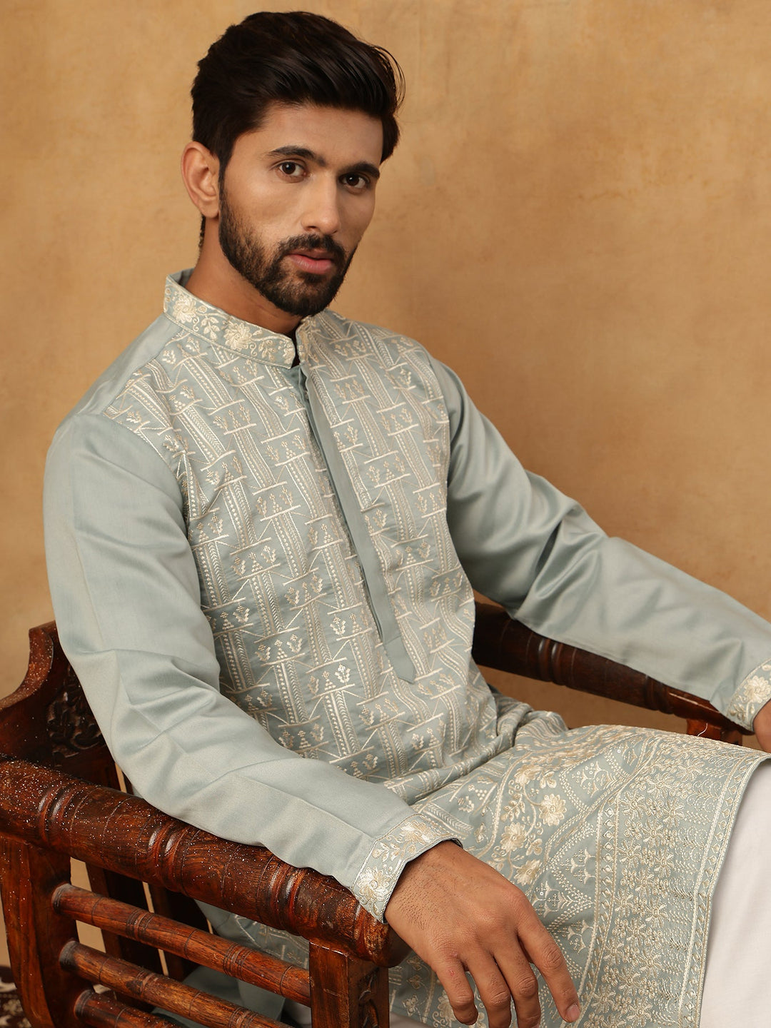 Classic Silk Blend Embroidered Kurta Pyjama Set