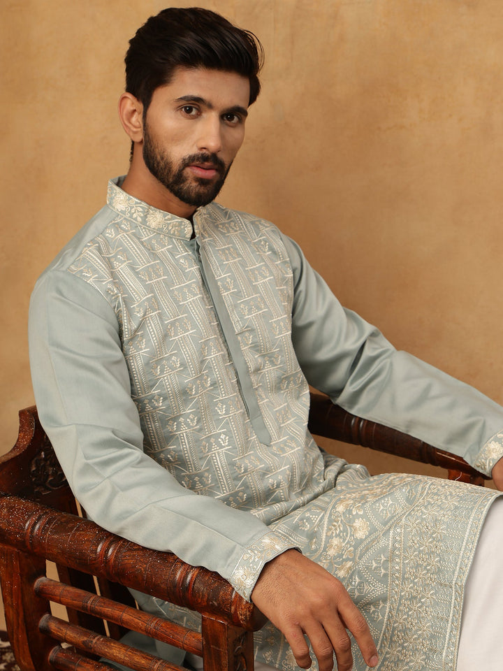 Classic Silk Blend Embroidered Kurta Pyjama Set