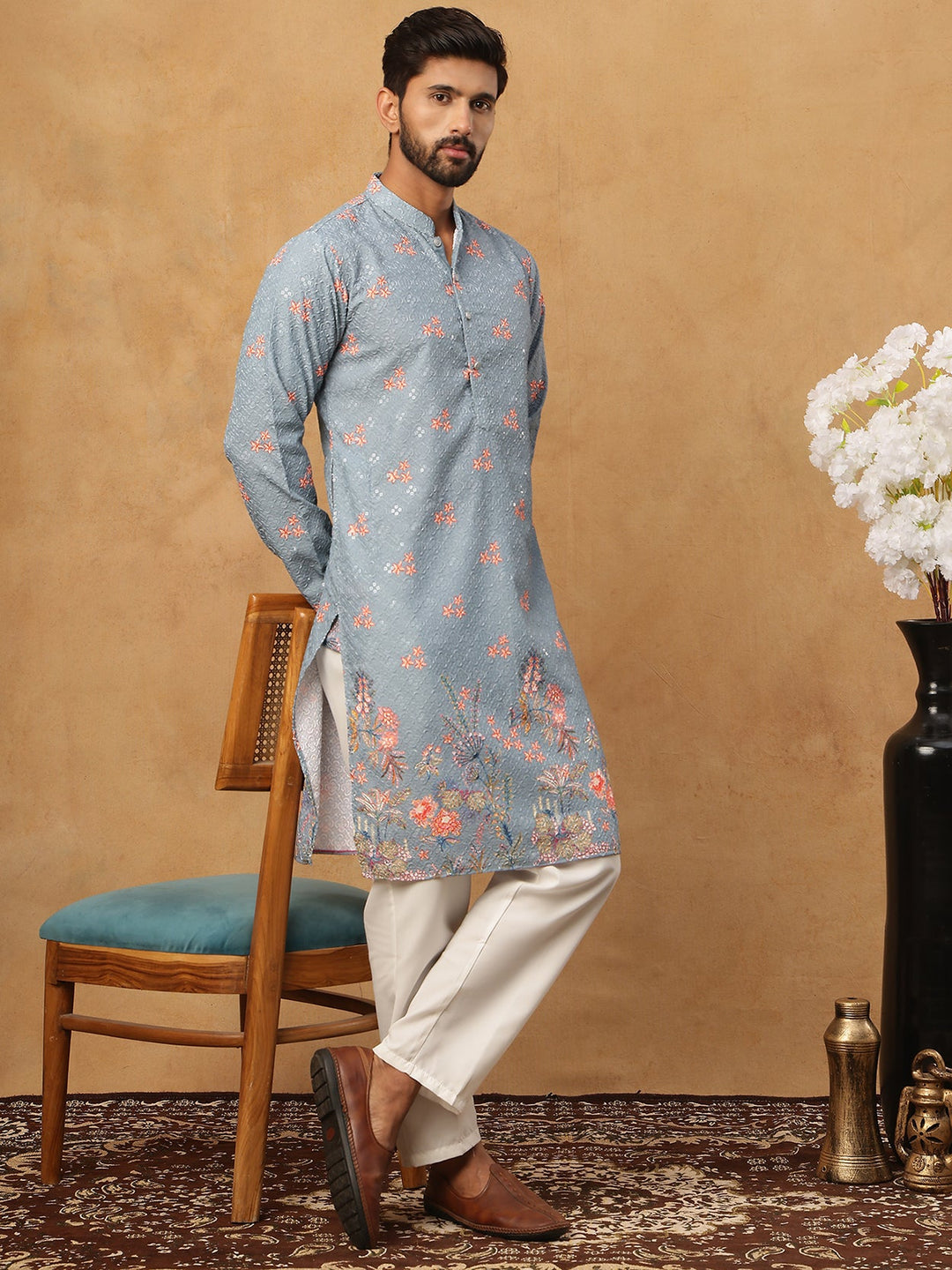 Festive Cotton Blend Printed Kurta Pyjama Set