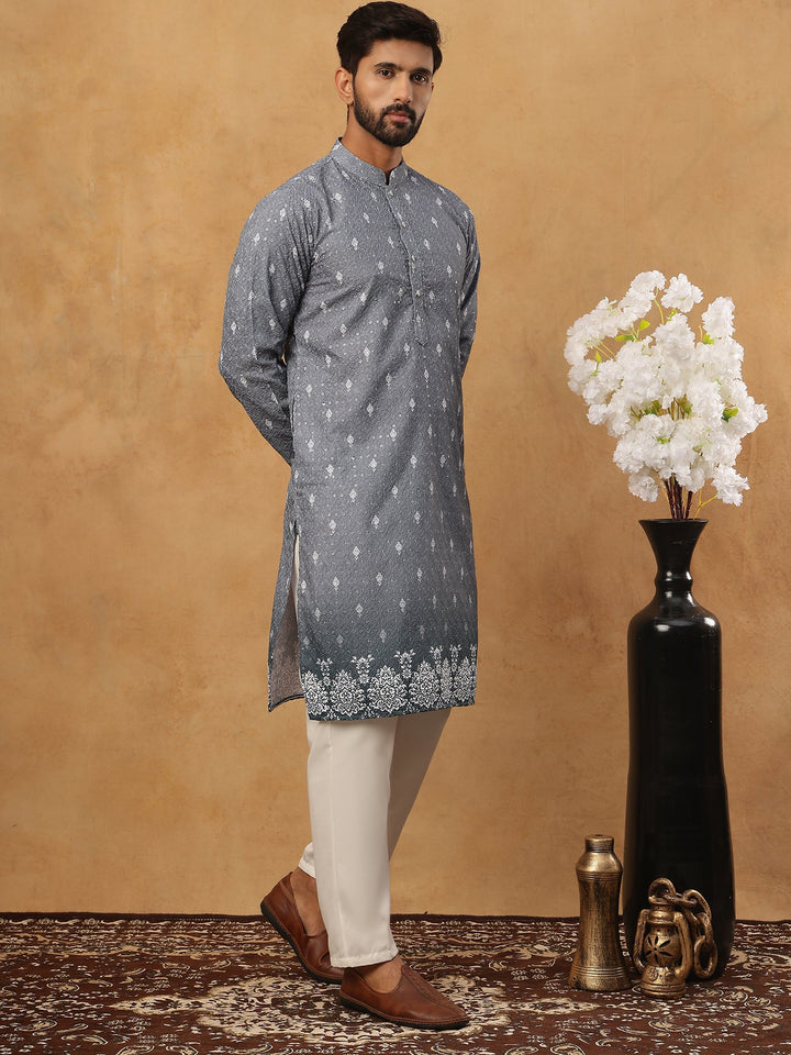 Festive Cotton Blend Printed Kurta Pyjama Set