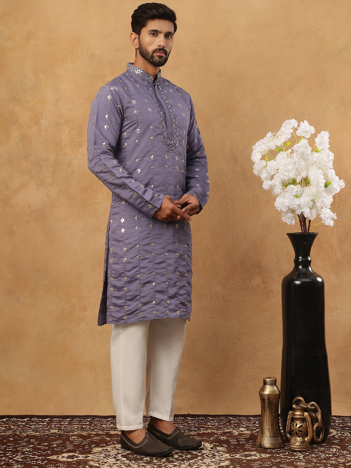 Festive Silk Blend Sequin Work Kurta Pyjama Set