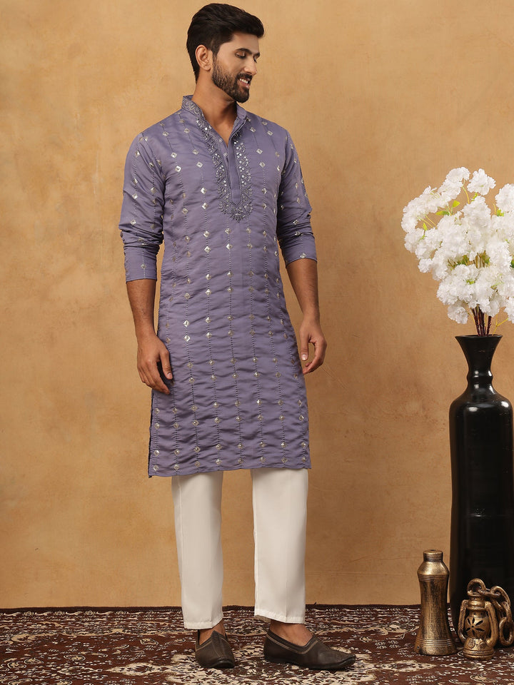 Festive Silk Blend Sequin Work Kurta Pyjama Set