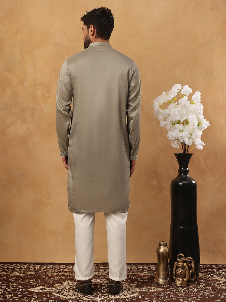 Luxury Silk Blend Thread Work Kurta Pyjama Set