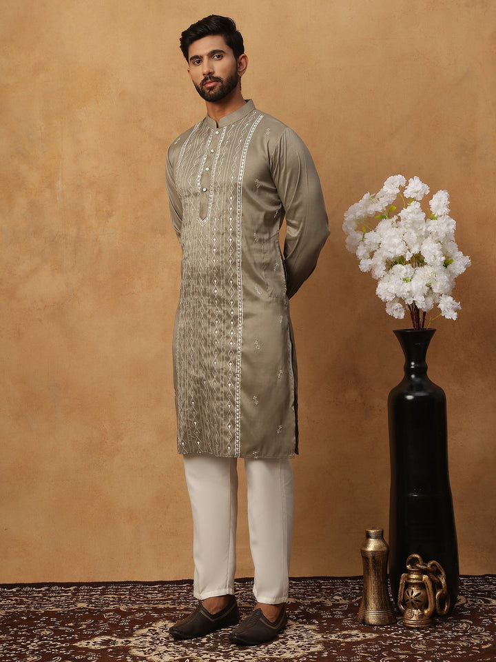 Luxury Silk Blend Thread Work Kurta Pyjama Set