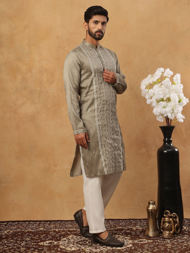 Luxury Silk Blend Thread Work Kurta Pyjama Set