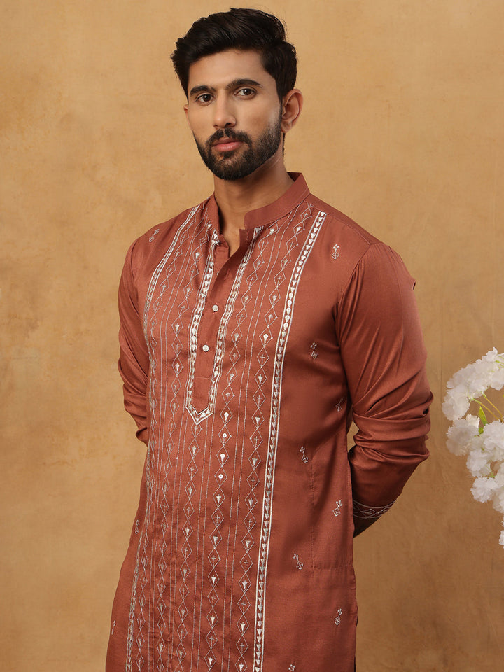 Luxury Silk Blend Thread Work Kurta Pyjama Set