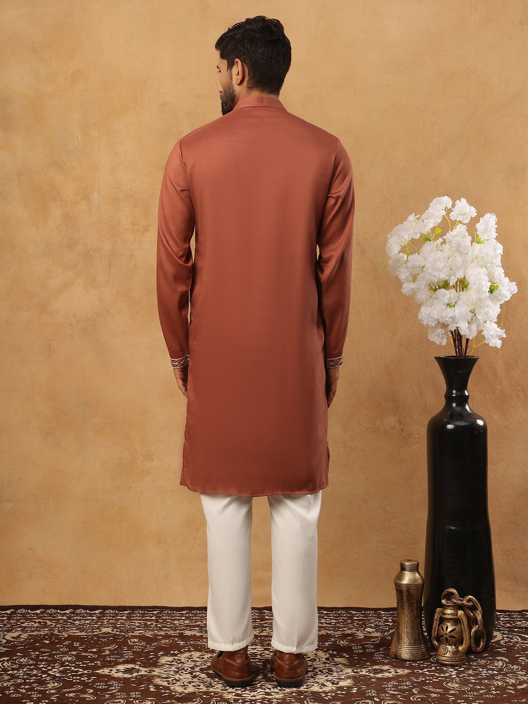 Luxury Silk Blend Thread Work Kurta Pyjama Set