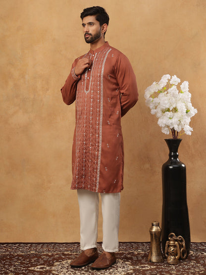 Luxury Silk Blend Thread Work Kurta Pyjama Set