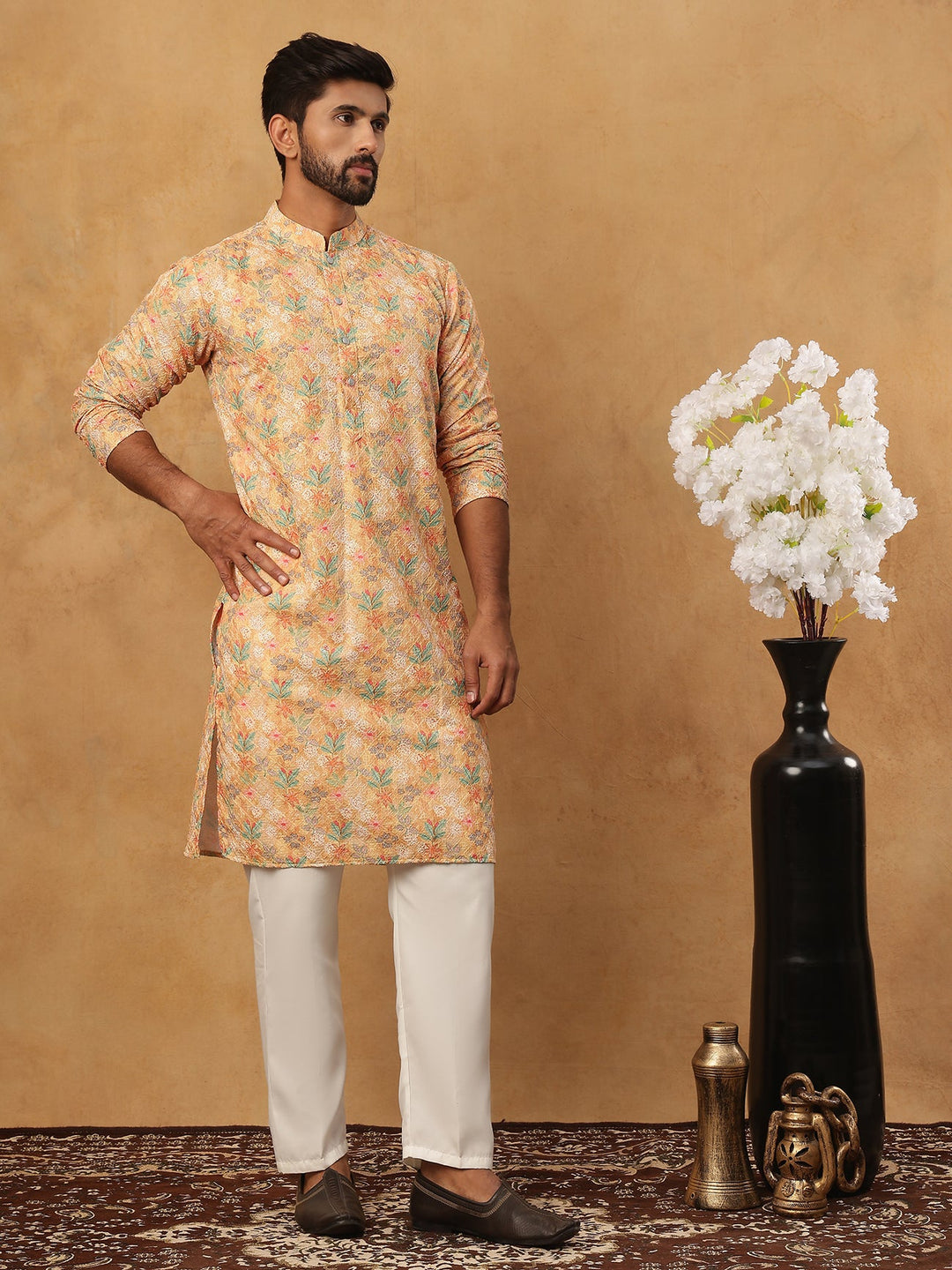 Festive Cotton Blend Printed Kurta Pyjama Set