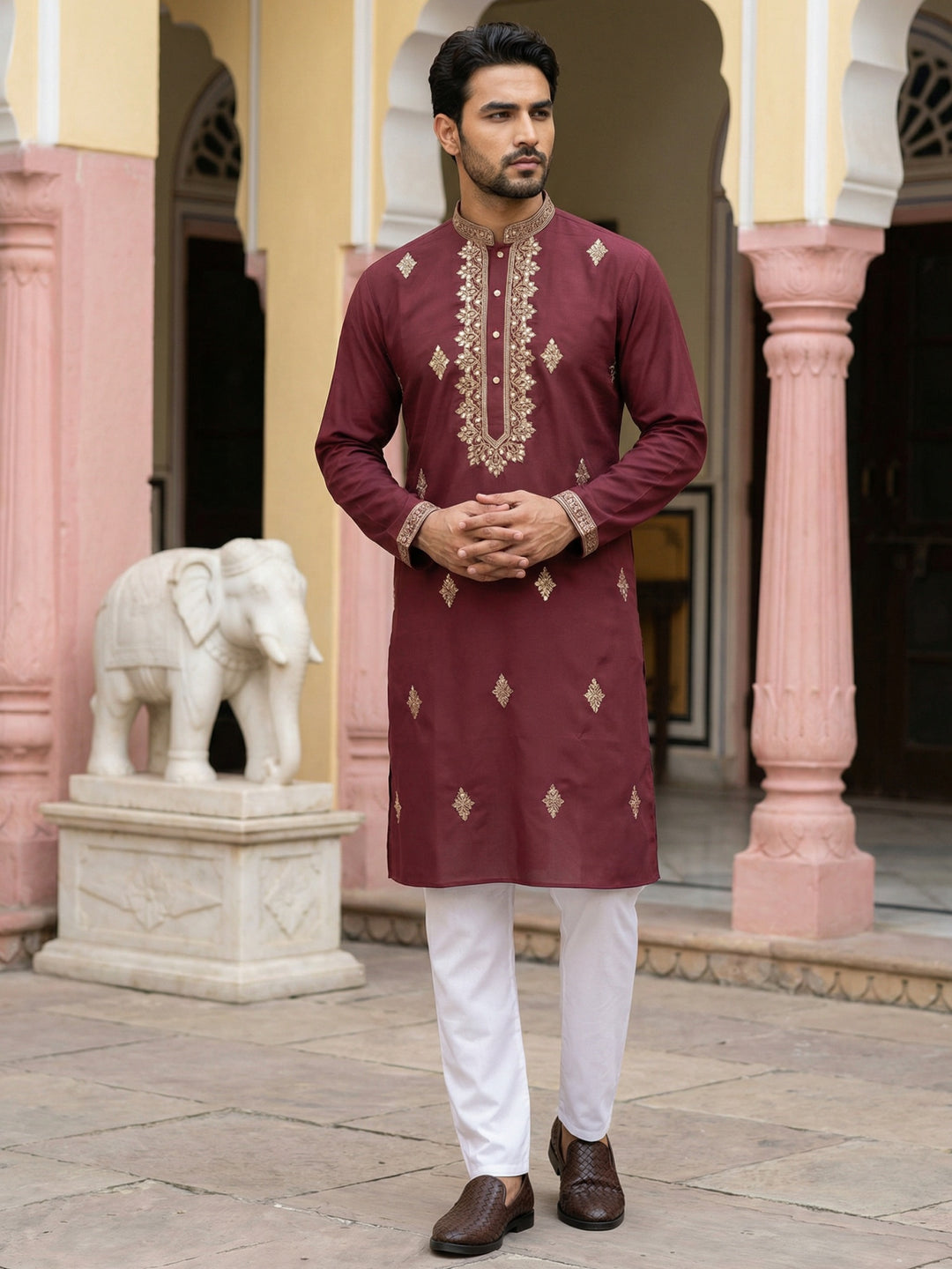 Men Japanese Fabric Embroidered Kurta Set