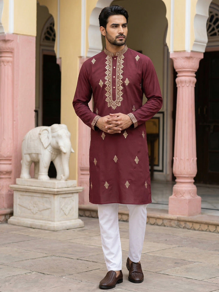 Men Japanese Fabric Embroidered Kurta Set