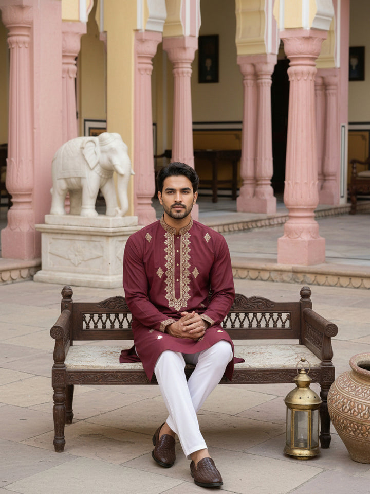 Men Japanese Fabric Embroidered Kurta Set