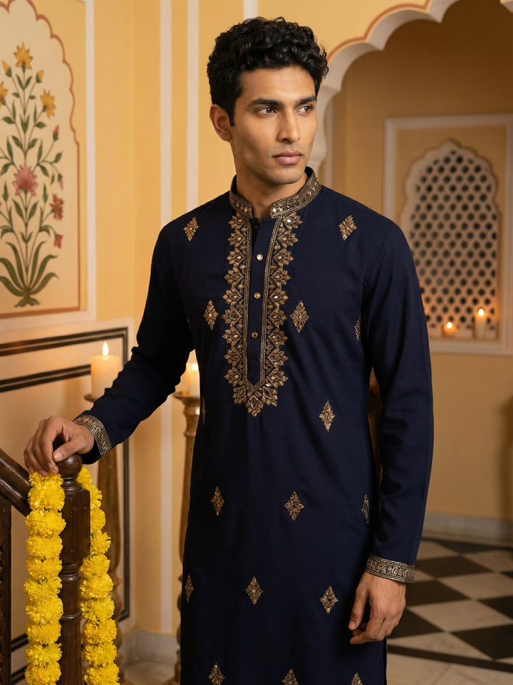 Men Japanese Fabric Embroidered Kurta Set