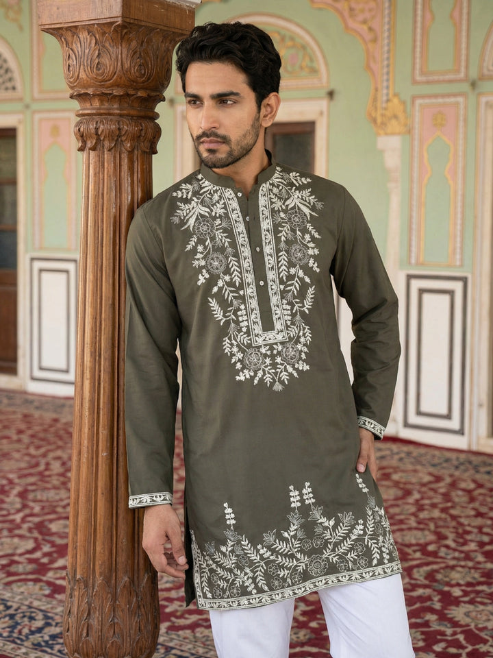 Men Japanese Fabric Embroidered Kurta Set