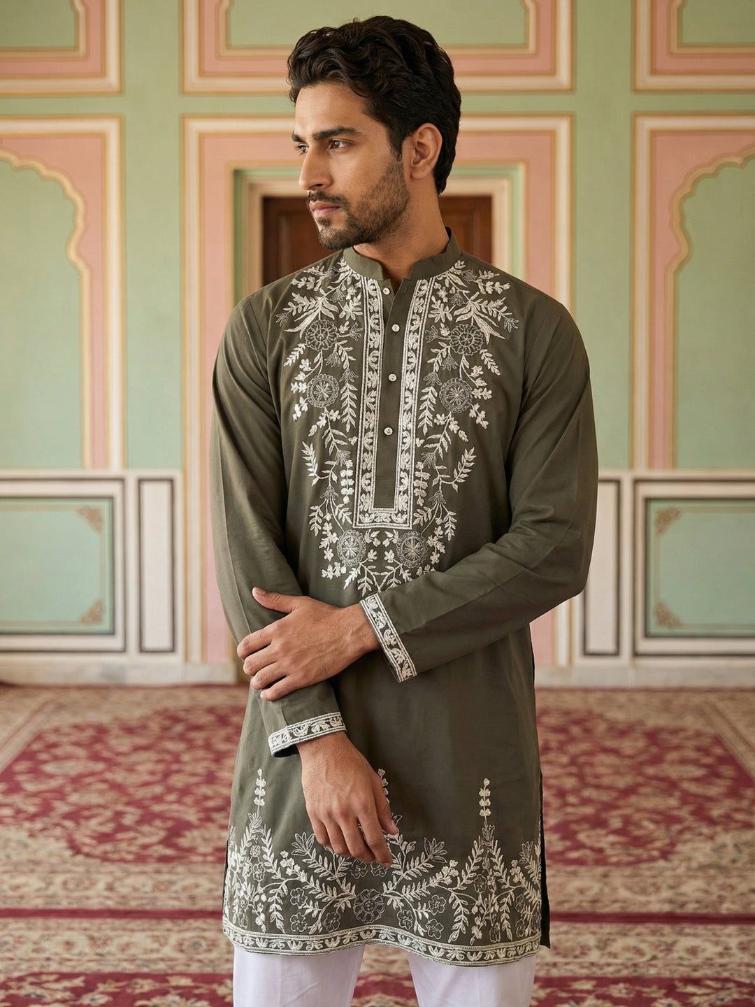 Men Japanese Fabric Embroidered Kurta Set