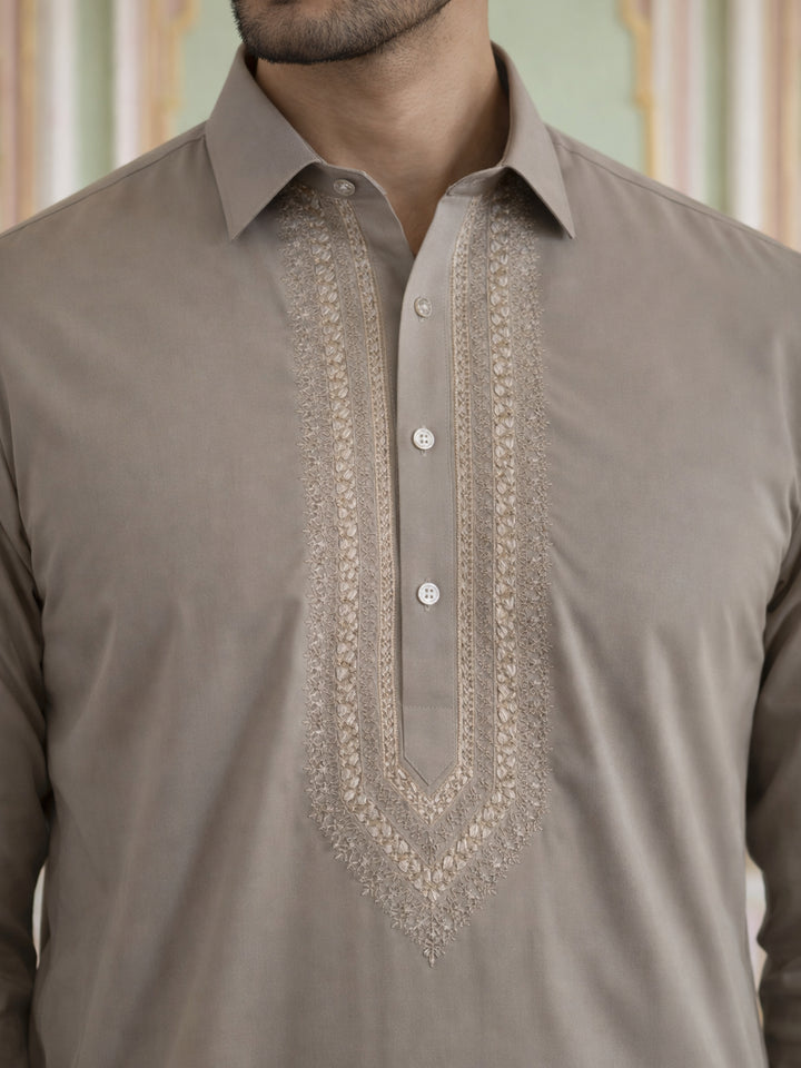 Premium Japanese Embroidery Pathani Kurta Set