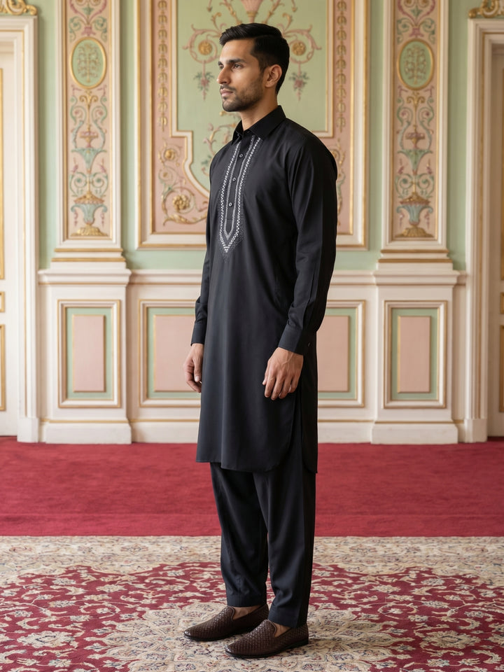 Premium Japanese Embroidery Pathani Kurta Set