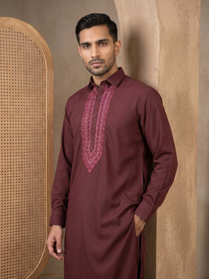 Premium Japanese Embroidery Pathani Kurta Set